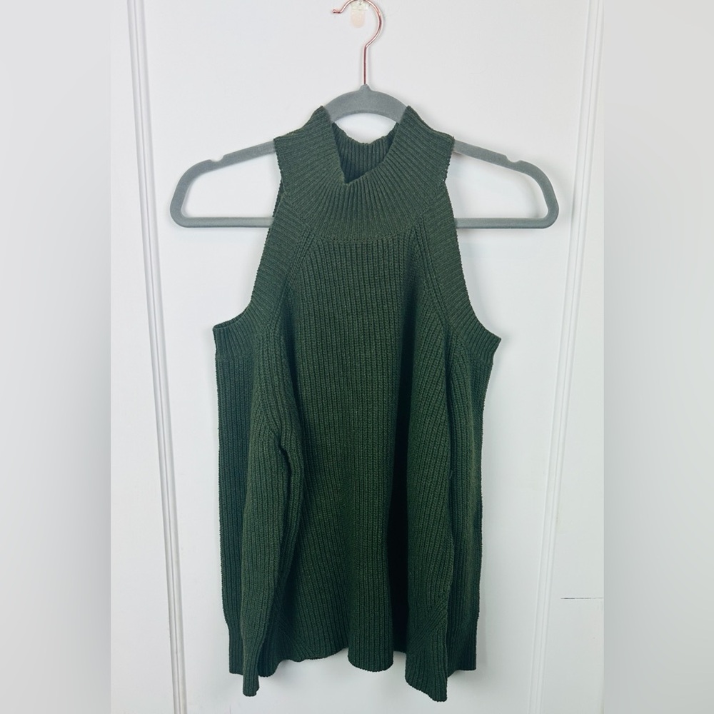 Dark Green Cold Shoulder Knit Sweater